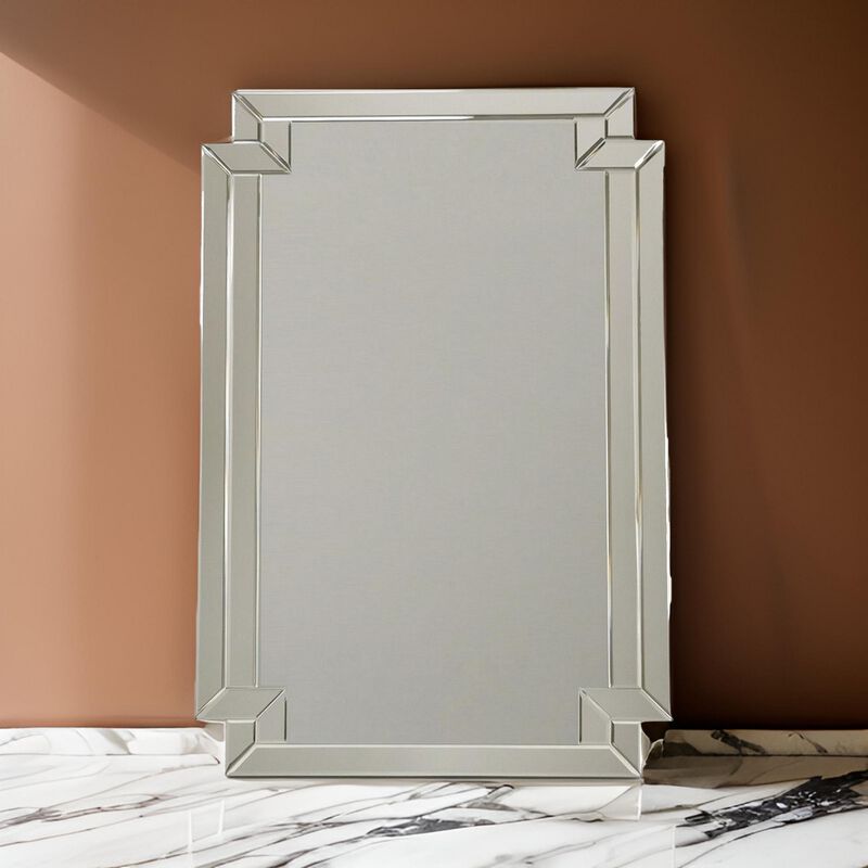 Accent Mirror with Intersected Beveled Frame, Silver - Benzara