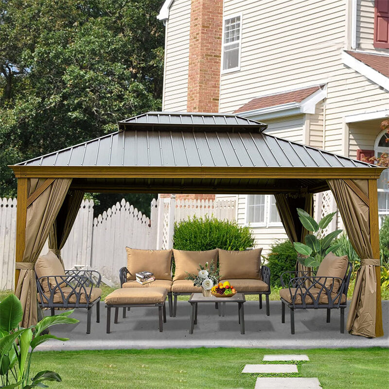 12'X 16' Aluminum Hardtop Gazebo with Curtains & Netting
