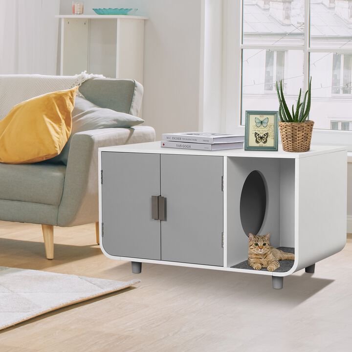 Costway Cat Litter Box Enclosure Furniture Hidden Cat Washroom with Rubber Wood Legs