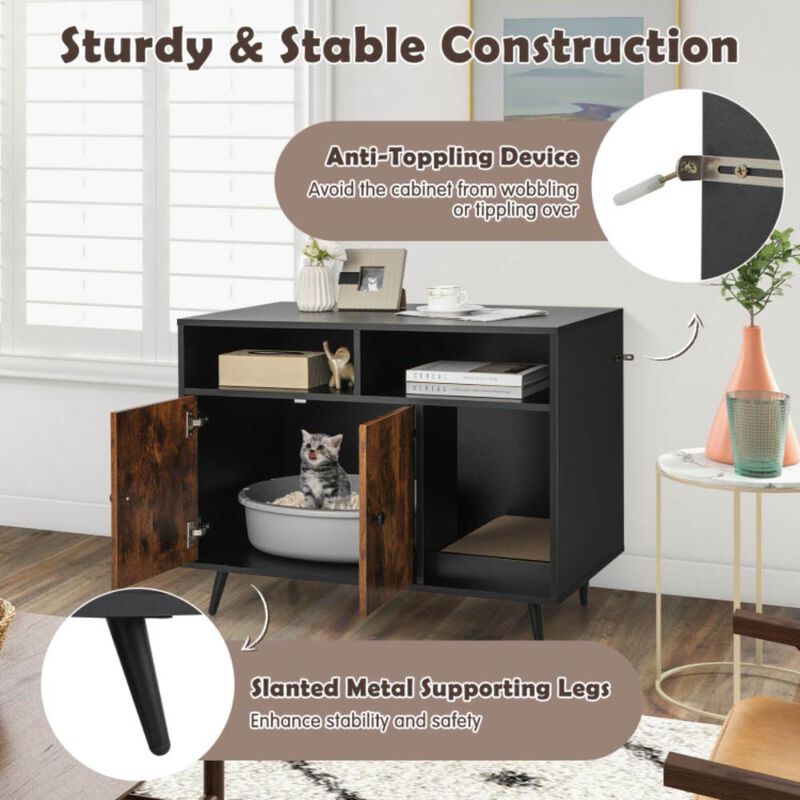 Hivvago Cat Litter Box Enclosure with Storage Compartments and Pet Scratcher