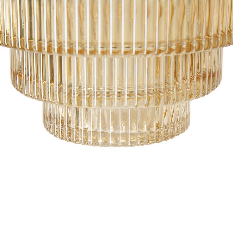Rae Set of 2 Glass Vases, Geometric Round, Amber Yellow and Clear Finish-Benzara