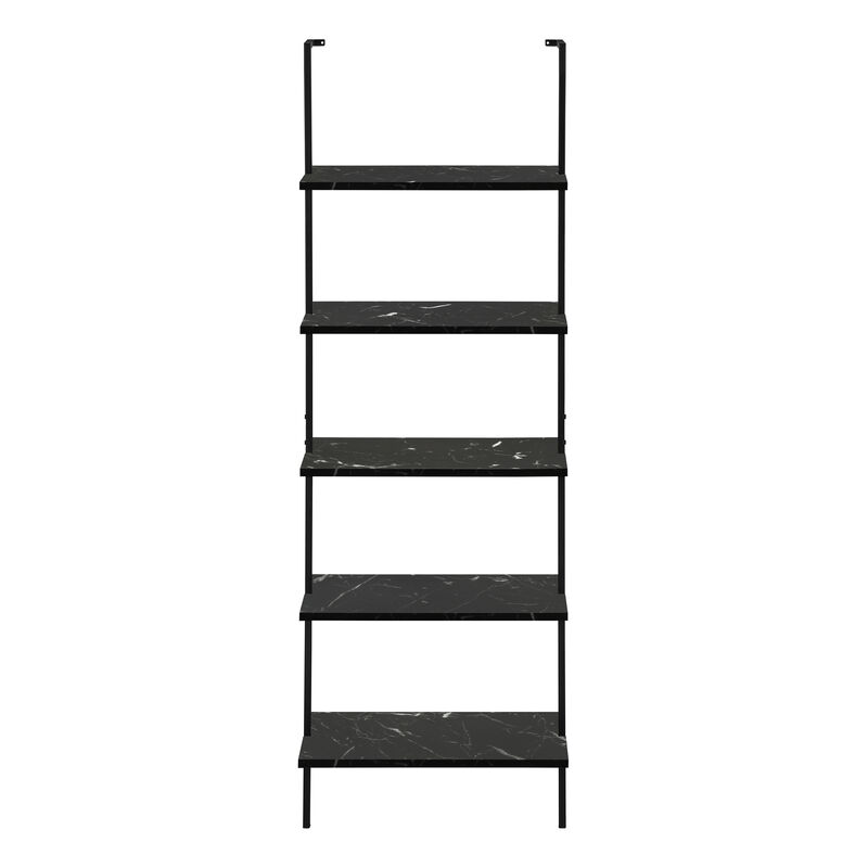Monarch Specialties I 3684 Bookshelf, Bookcase, Etagere, Ladder, 5 Tier, 72"H, Office, Bedroom, Metal, Laminate, Black Marble Look, Black, Contemporary, Modern