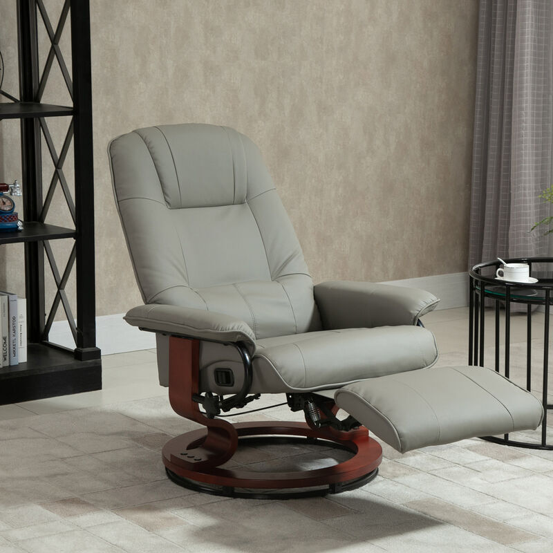 Faux Leather Reclining Lounge Chair Swivel Recliner Sofa Seat w/ Wood Base Brown