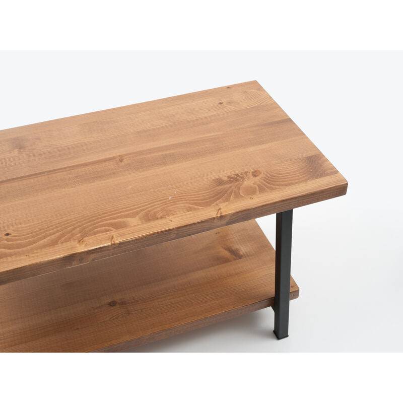 Furnish Home Store London 39" Solid Wood Rustic Coffee Cocktail Table For Living Rooms With Shelf