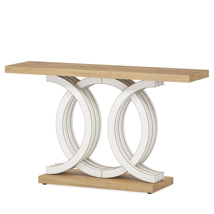 Console Table with Geometric Base, Modern Hallway Table, Wooden Entryway Table, Foyer Sofa Table, Unique Long Accent Table for Decoration, Deck Boxes