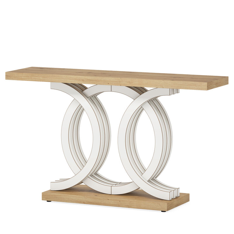 Console Table with Geometric Base, Modern Hallway Table, Wooden Entryway Table, Foyer Sofa Table, Unique Long Accent Table for Decoration, Deck Boxes