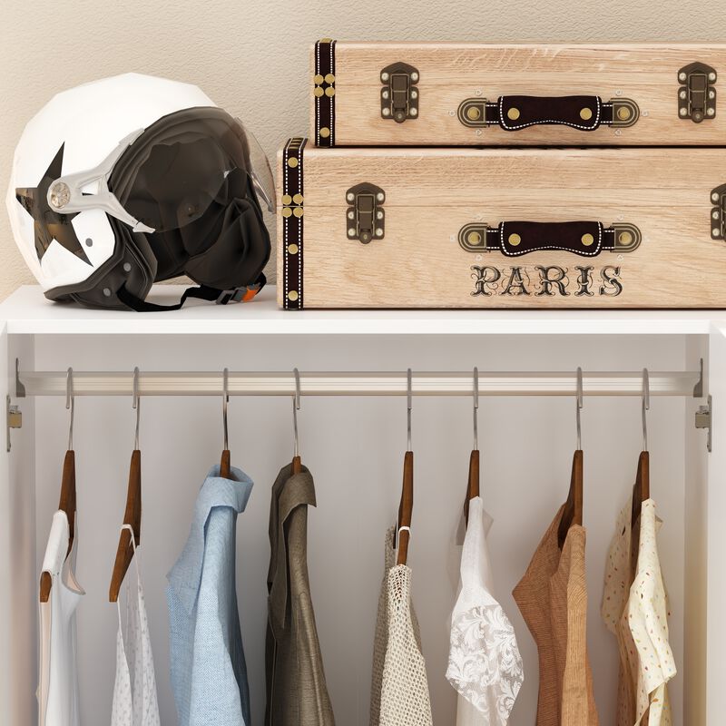White Wood 47.2 in. W 3-Door Bedroom Armoire Wardrobe Closet Cabinet with Hanging Rod, Drawers, Shoe Rack