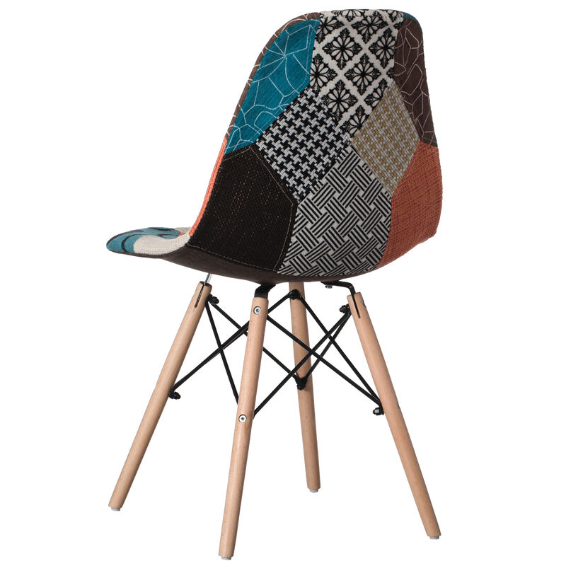 Modern Fabric Patchwork Chair with Wooden Legs for Kitchen, Dining Room, Entryway, Living Room, Single