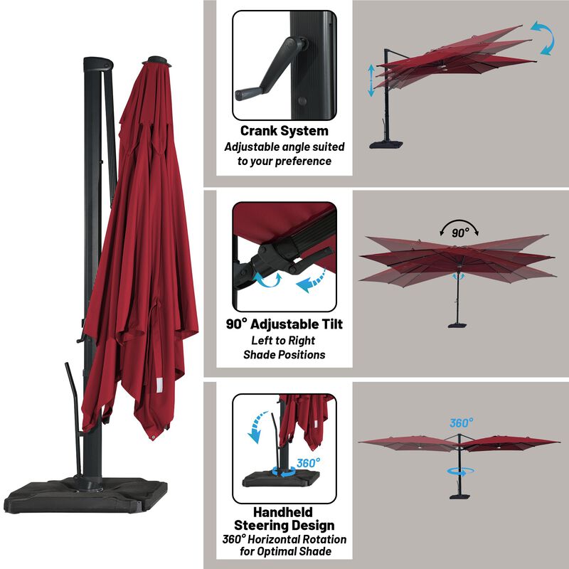 10 ft. 360° Rotation Square Cantilever Patio Umbrella with Base and BT in Red