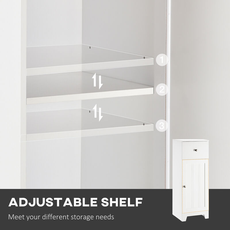 White Bathroom Storage Cabinet Unit with 1 Drawer, 1 Door and Adjustable Shelf