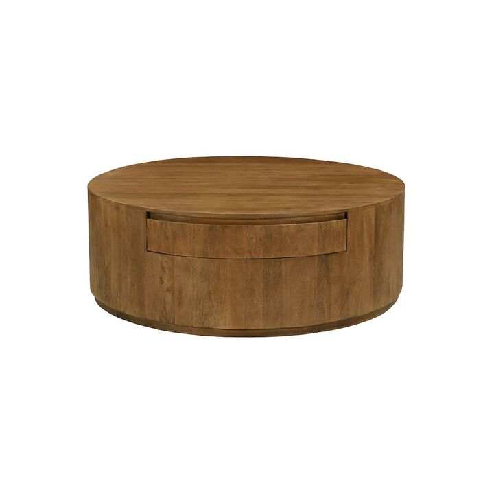 Flagstaff Round Cocktail Table in Spice Tan with 2-Drawers