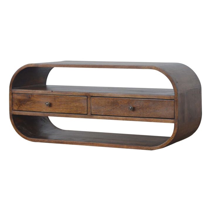 Solid Wood Chestnut Curved Edge Media Unit with 2 Drawers