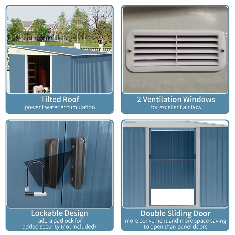 Blue Garden Storage: 11'x9' Shed with Lockable Doors and Air Vents