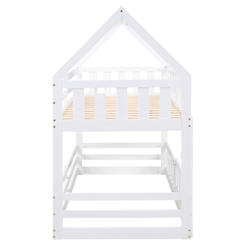 Merax House Bunk Bed with Fence and Door