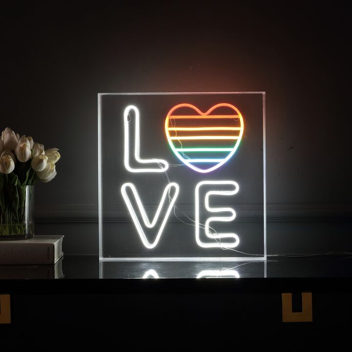 LOVE 15" Square Contemporary Glam Acrylic Box USB Operated LED Neon Light