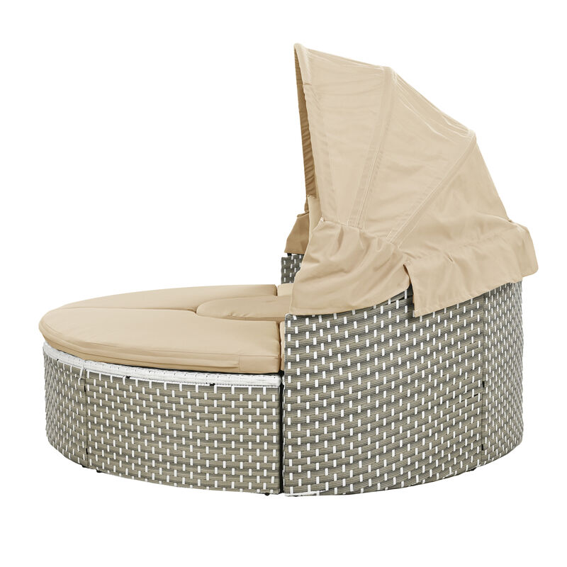 Merax Patio Furniture Round Outdoor Sectional Sofa Set Rattan Daybed