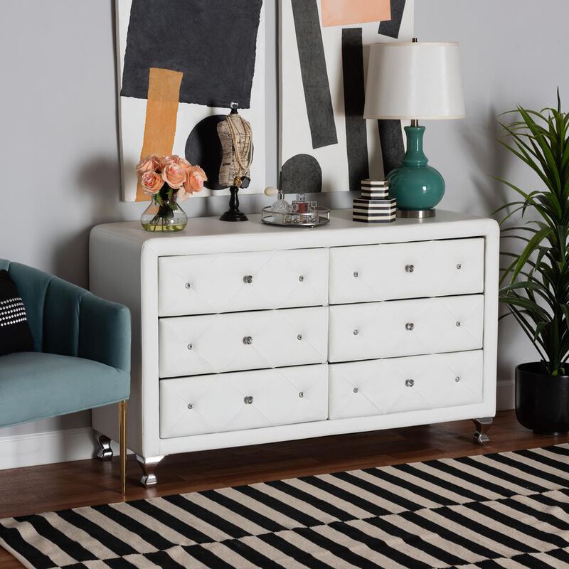 Baxton Studio Luminescence White Faux Leather Upholstered Dresser