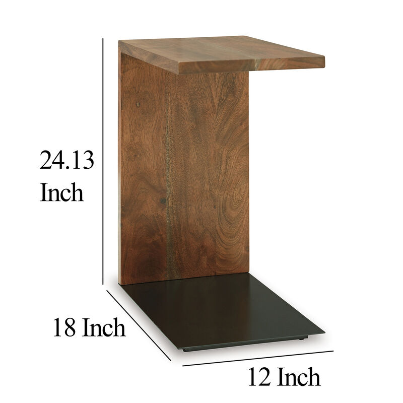 Accent Table, Solid Wood C Shape Design, 18 Inch, Dark Brown - Benzara
