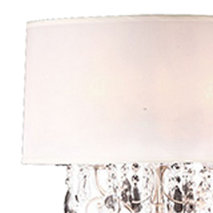 Stalk Design Metal Floor Lamp with Hanging Crystal Accent, Silver-Benzara