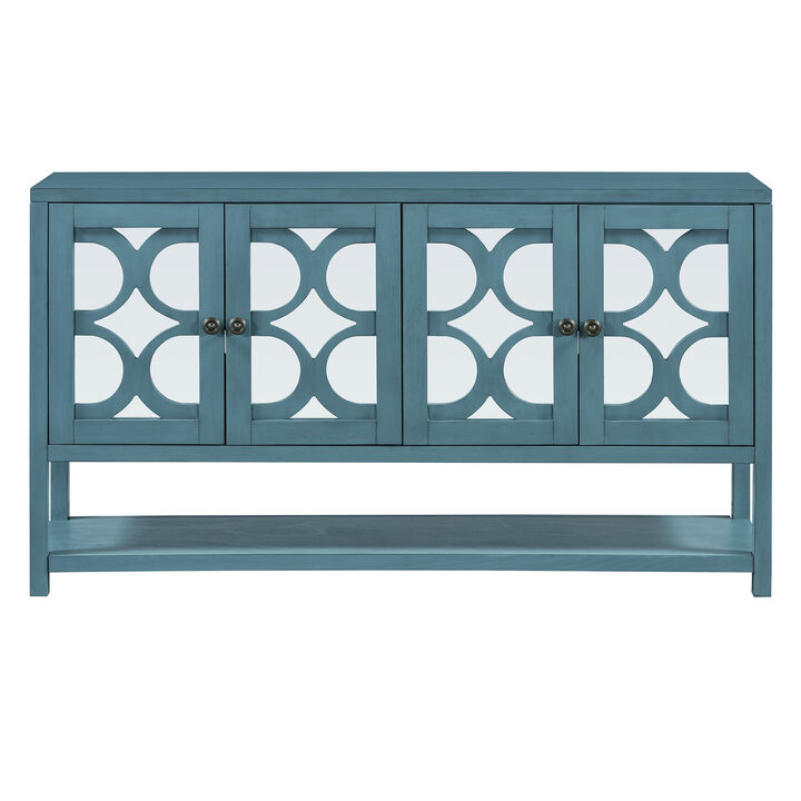 TREXM Elegant Retro Console Table/Storage Cabinet/Sideboard with Mirrored Doors, Spacious Shelves, and Durable Acacia Wood Legs - Perfect for Living Room, Dining Room, or Entryway (Antique Navy)