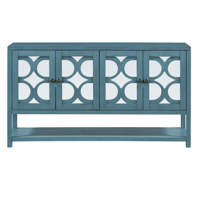 TREXM Elegant Retro Console Table/Storage Cabinet/Sideboard with Mirrored Doors, Spacious Shelves, and Durable Acacia Wood Legs - Perfect for Living Room, Dining Room, or Entryway (Antique Navy)