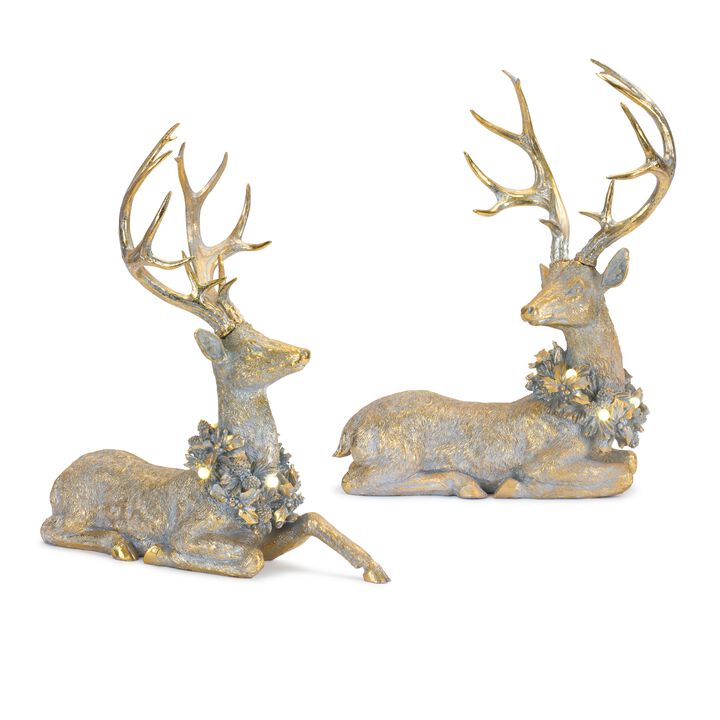 Set of 2 Deer Statues with LED Lights for Garden, Yard, and Outdoor Holiday Décor