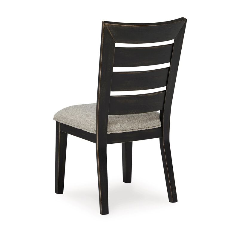 Sili 24 Inch Dining Chair Set of 2, Cushioned, Ladder Back, Black, Gray - Benzara