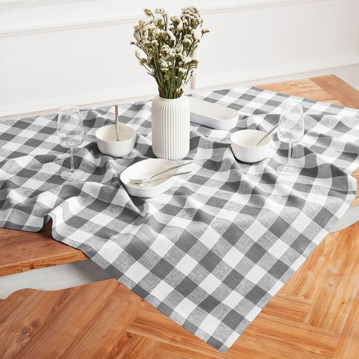 Solino Home 100% Pure Linen Table Throw 52 x 52 Inch | Buffalo Check