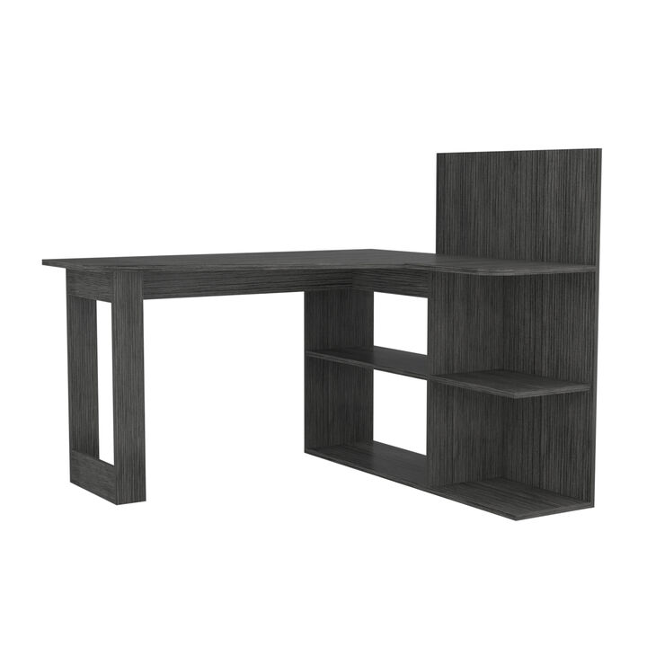 DEPOT E-SHOP Kairi Writing Computer Desk, Five Open Shelves, Smokey Oak