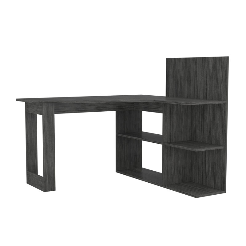 DEPOT E-SHOP Kairi Writing Computer Desk, Five Open Shelves, Smokey Oak