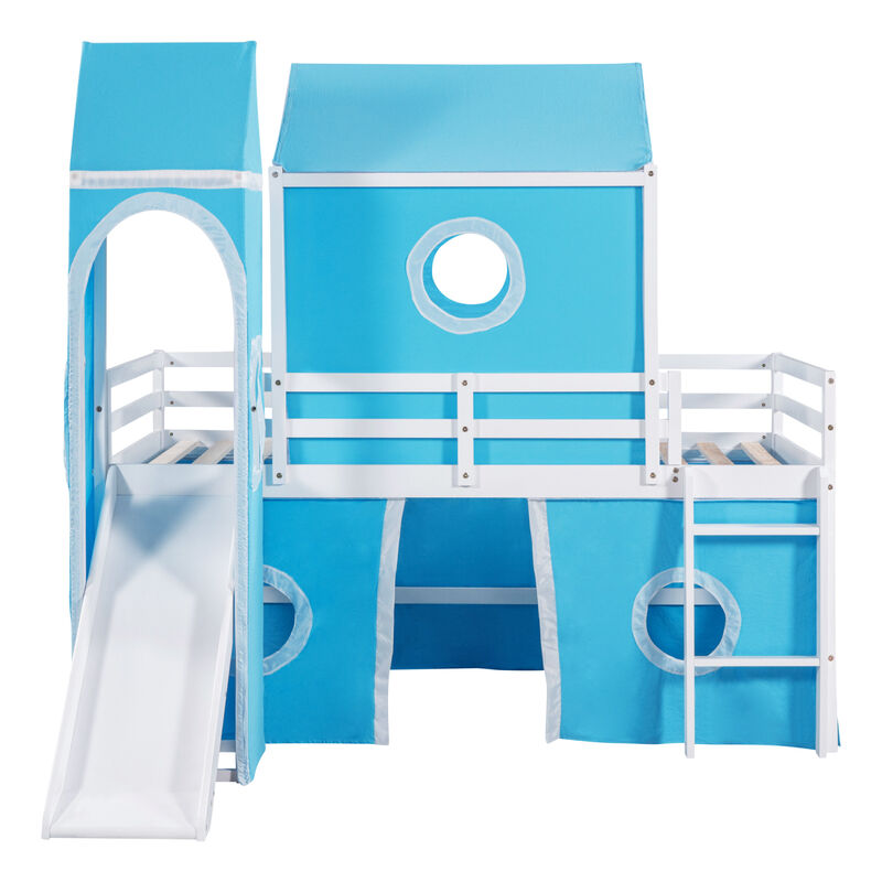 Twin Size Bunk Bed With Slide Tent And Tower