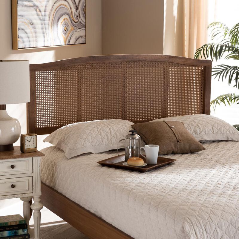 Baxton Studio Ash Wanut Finished Wood and Synthetic Rattan King Size Headboard