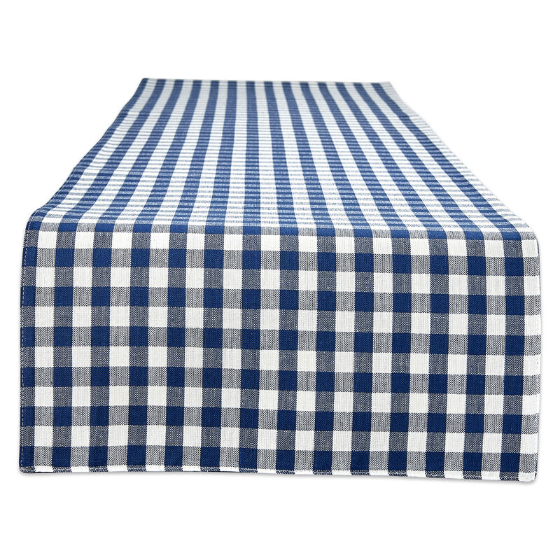 14" x 108" Blue and White Gingham Buffalo Checkered Rectangular Table Runner