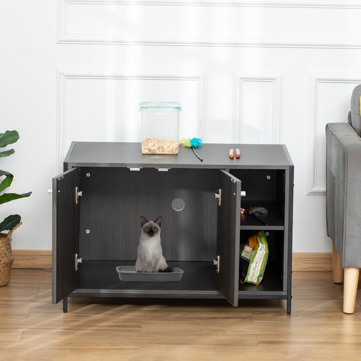 Black Pet Furniture: Wooden Cat Litter Box Enclosure End Table