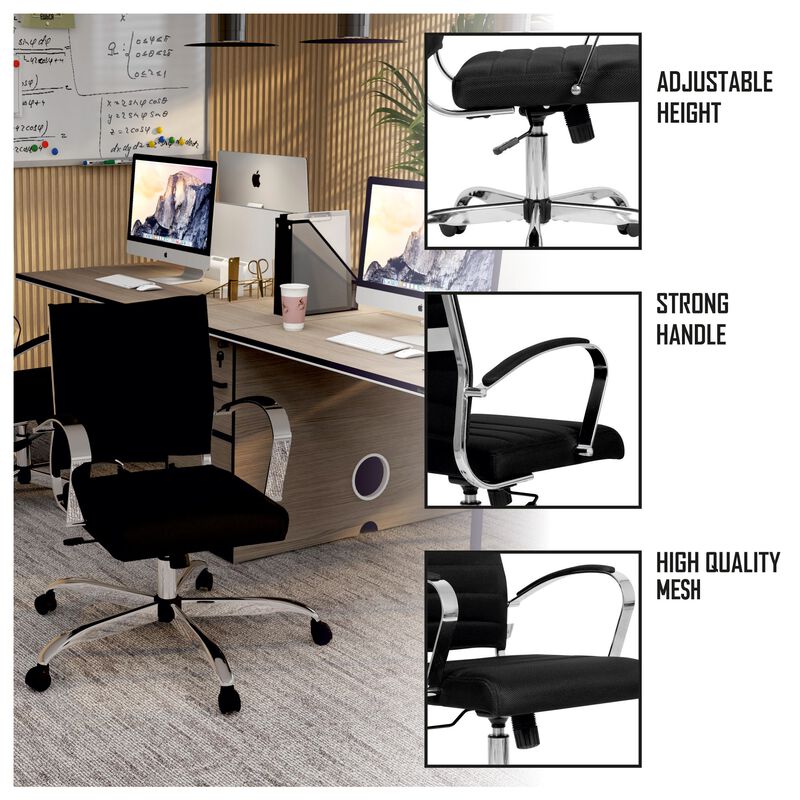 LeisureMod Office Upholstered Mesh Mid-Back Computer Ergonomic Adjustable Modern Task Chair with Swivel and Tilt Benmar Series