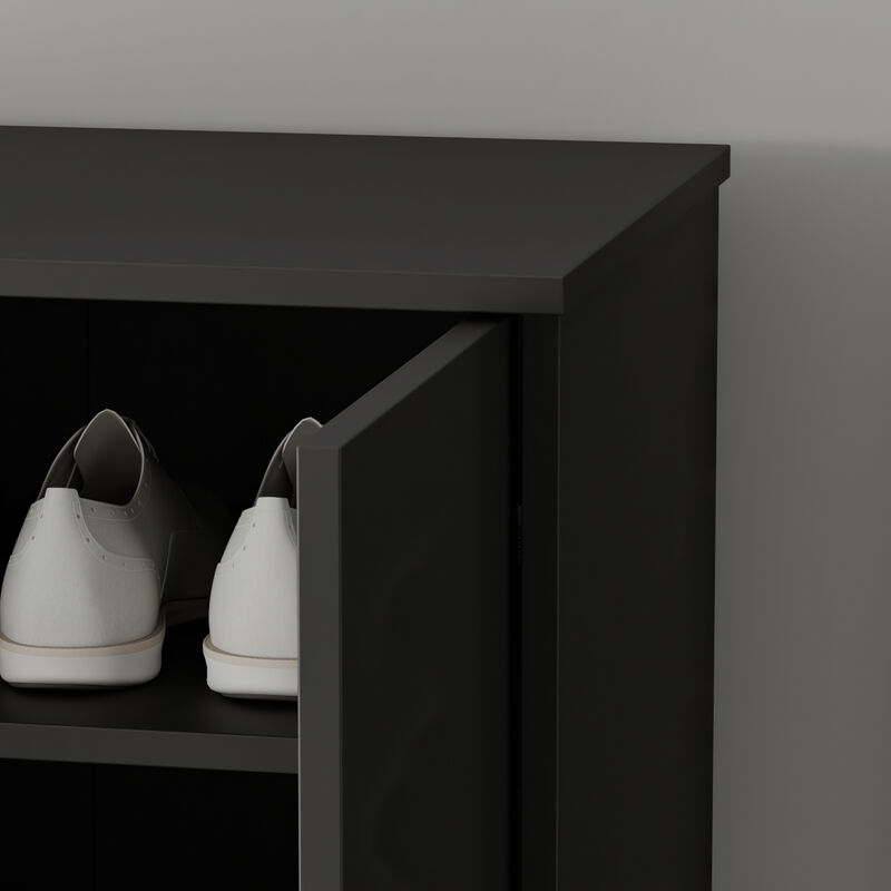 23.6 in. W x 70.9 in. H 24-Pair Black Wood 2-Door Shoe Storage Cabinet with Wheels