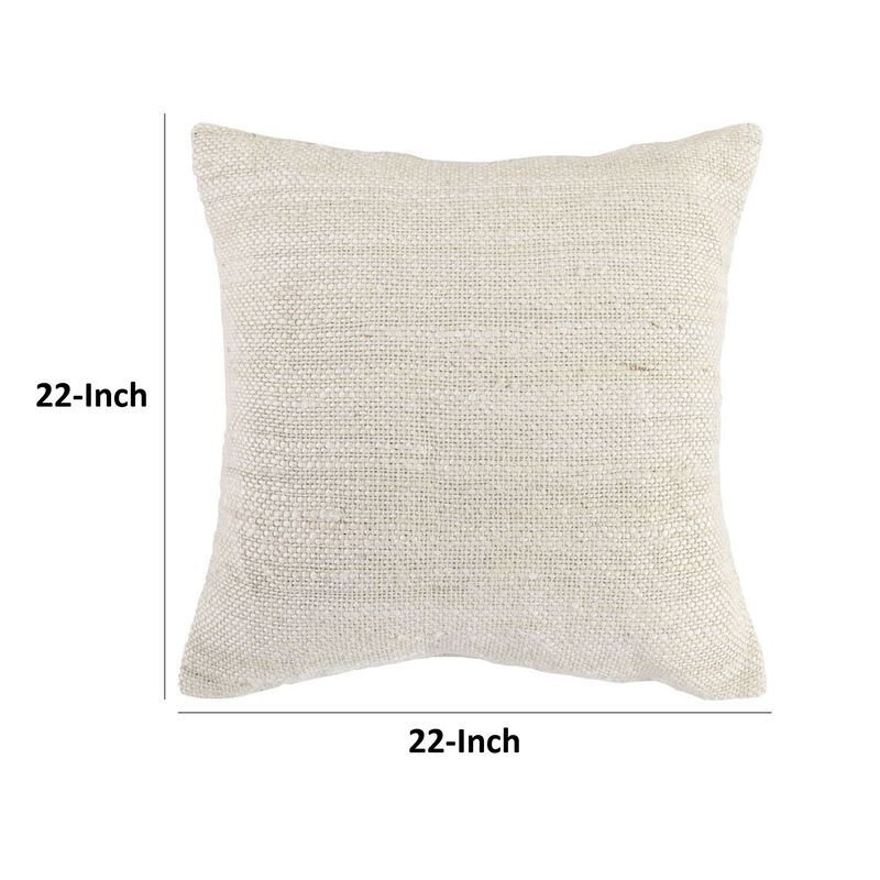 Alty Throw Pillow, 22 Inch Ivory Woven Jute Design, Feather Insert - Benzara