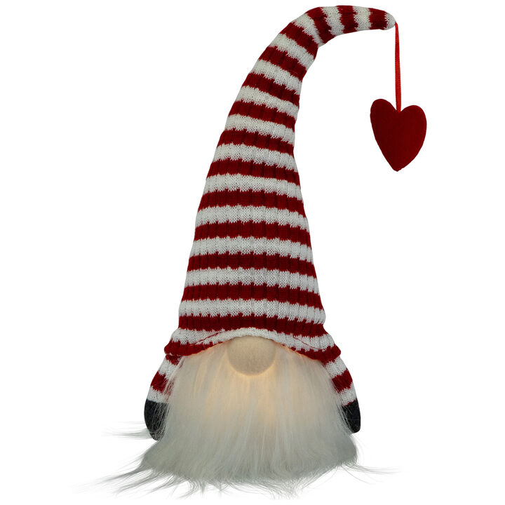 LED Lighted Striped Hat with Heart Valentine's Day Gnome - 12.5"