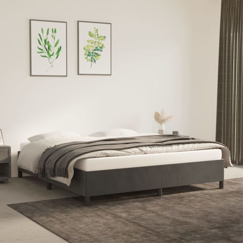 vidaXL California King Size Bed Frame in Velvet Dark Gray - Modern Double Bed Design with Sturdy Plywood Slats and Supportive Legs