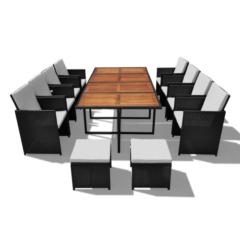vidaXL 13 Piece Outdoor Dining Set Poly Rattan and Acacia Wood Black