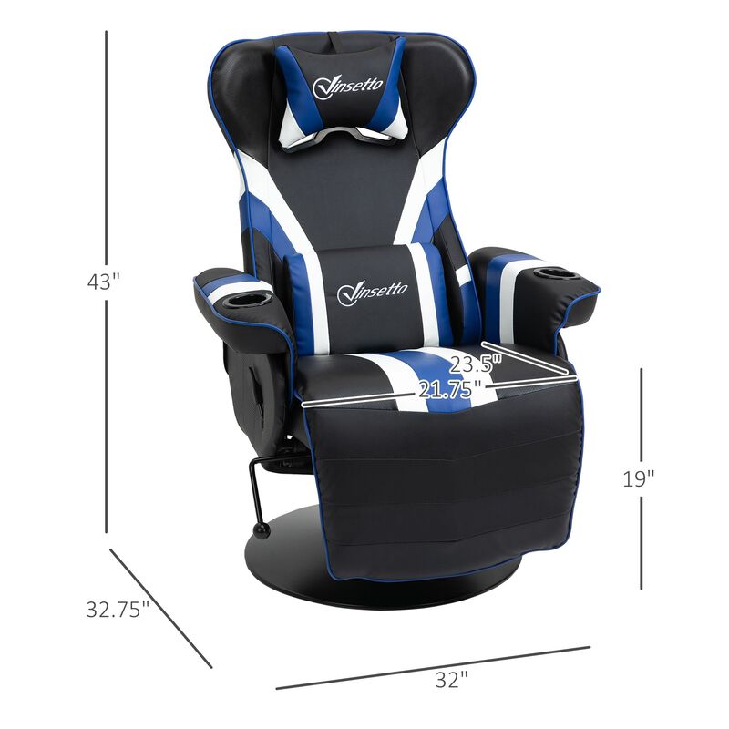 Black/White/Blue Gamer Chair: Racing Style Recliner with Footrest