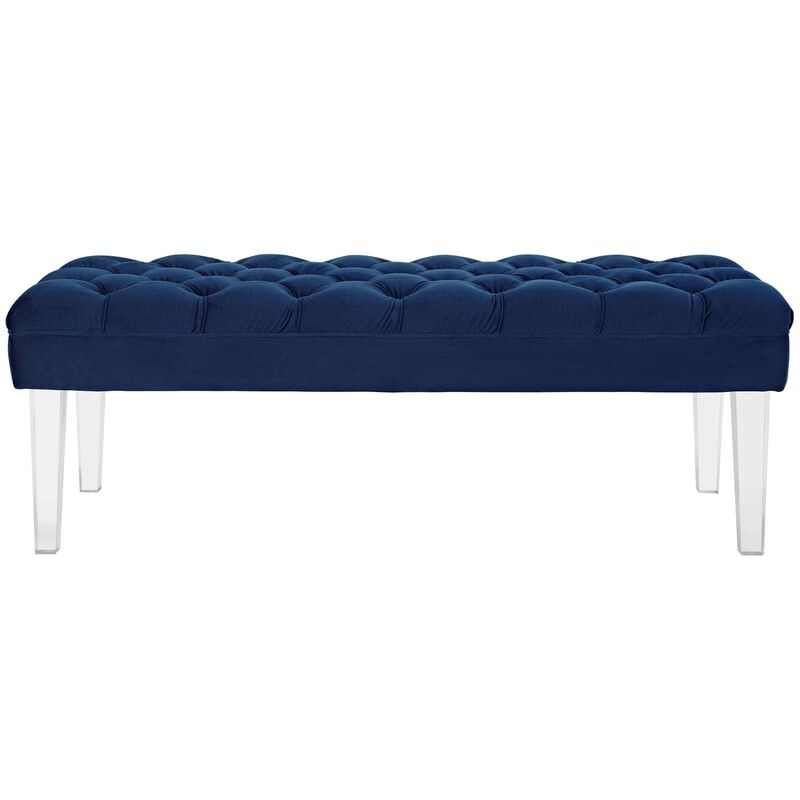 Modway Valet Tufted Button Performance Velvet Upholstered Bedroom Or Entryway Bench with Acrylic Legs in Navy