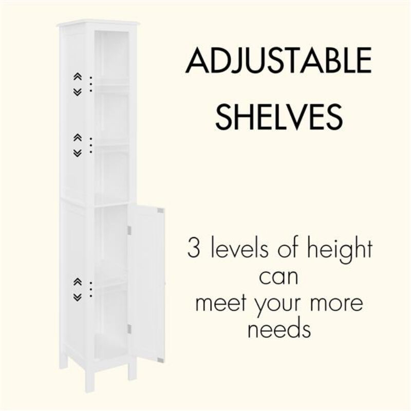 Freestanding Tall Bathroom Cabinet with Adjustable Shelves, 1 Door, and Open Compartments for Small Space Organization
