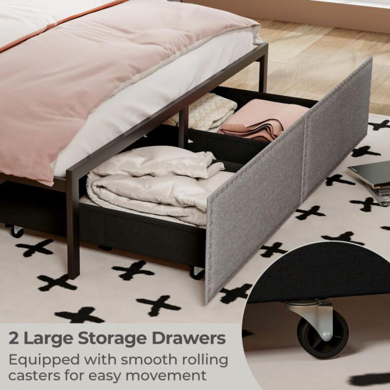 Hivvago Bed Frame with LED Lights Drawer and Metal Slats