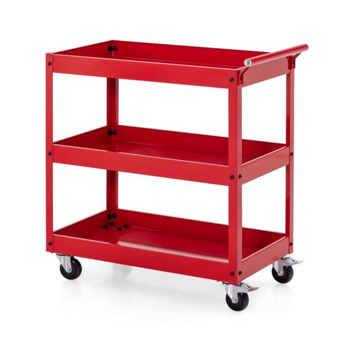 Hivvago 3-Tier Utility Cart Rolling Metal Cart with Handle and Universal Wheels