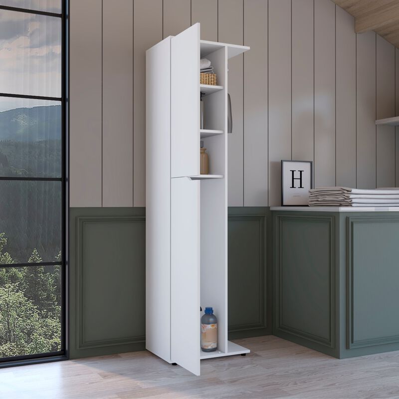 Austin 71.3-Inch High One Door and Four Shelves Broom Storage Closet with Broom and Mop Holder