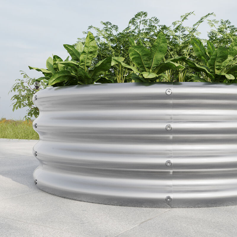 32.08*11.4" Tall Round Raised Garden Bed, Metal Raised Beds for Vegetables, Outdoor Garden Raised Planter Box, Backyard Patio Planter Raised Beds for Flowers, Herbs, Fruits Silver