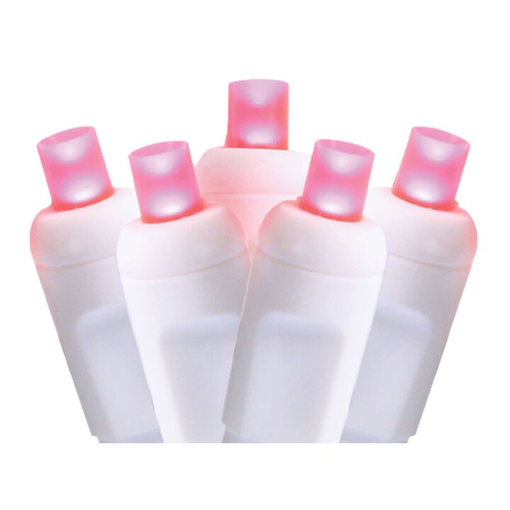 50 Pink LED Wide Angle Christmas String Lights - 17 ft White Wire