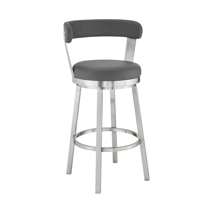Bryant  Counter Height Swivel Bar Stool in Brushed Stainless Steel Finish and Gray Faux Leather
