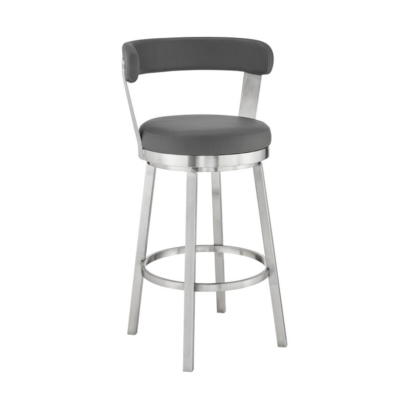 Bryant  Counter Height Swivel Bar Stool in Brushed Stainless Steel Finish and Gray Faux Leather